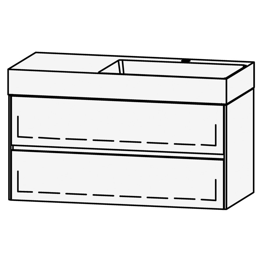 Élément inférieur 
Vanity Smart 2.0 Viiva Line 100
99.6 x 50 x 46.8 cm
élément avec 2 tiroirs
extrait complet avec Blumotion
sans cache-siphon
lavabo à droite
pour lavabo 105965