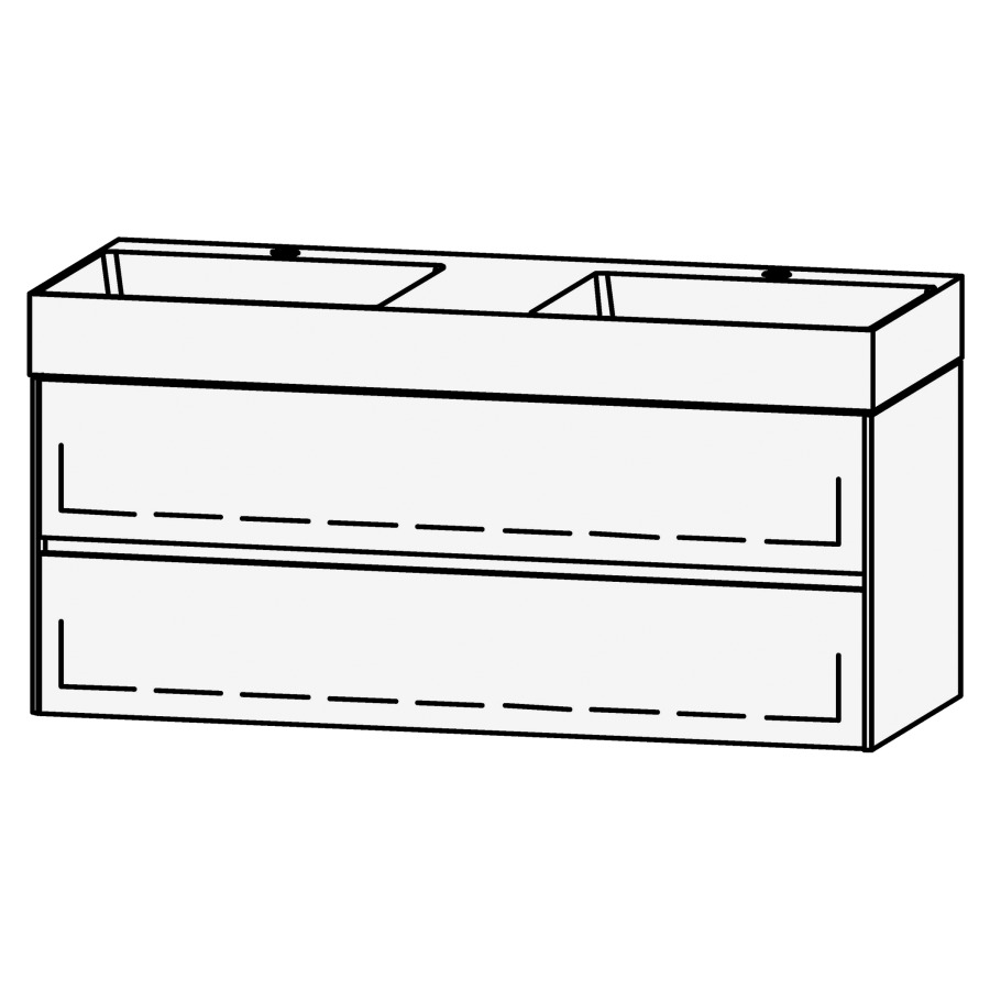 Élément inférieur 
Vanity Smart 2.0 Viiva Line 120
119.6 x 50 x 46.8 cm
élément avec 2 tiroirs
extrait complet avec Blumotion
sans cache-siphon
pour lavabo 105968