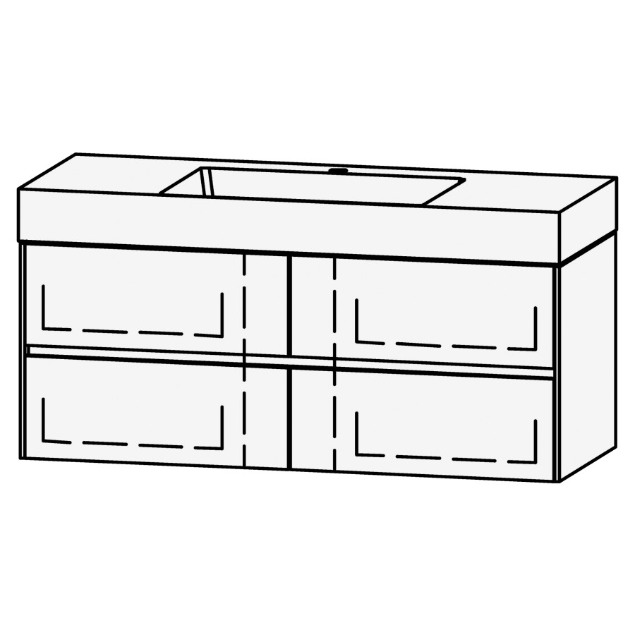 Élément inférieur 
Vanity Smart 2.0 Viiva Line 120
119.6 x 50 x 46.8 cm
2 éléments avec 2 tiroirs
extrait complet avec Blumotion
niche pour le siphon
pour lavabo 105967