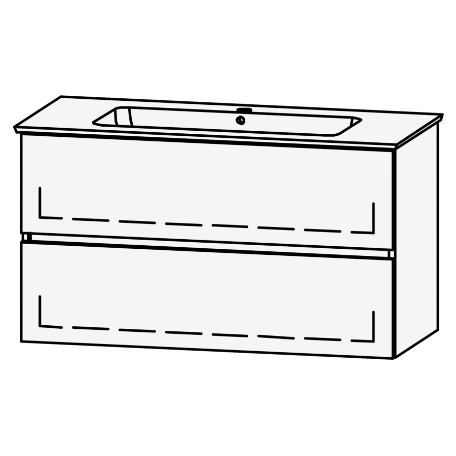 Combinaison de meuble
Procasa Uno Line 102
99.5 x 55 x 44.5 cm
élément avec 2 tiroirs
extrait complet avec Blumotion
1 cache-siphon
lavabo céramique Procasa Uno
incl., avec trop-plein
1 trou pour robinetterie