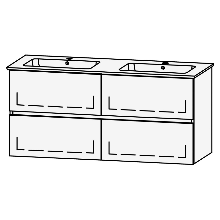 Combinaison de meuble
Procasa Uno Line 122
119.5 x 55 x 44.5 cm
2 éléments avec 2 tiroirs
extrait complet avec Blumotion
2 caches-siphon
lavabo céramique Procasa Uno
incl., avec trop-plein
2 trous pour robinetterie