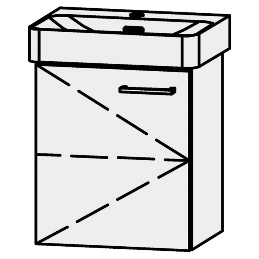 Unterbau Vanity Pro X
41 x 50 x 32 cm
Tablarschrank, 1 Tür
Band links, mit Blumotion
1 Tablar, für Handwaschbecken 105501
