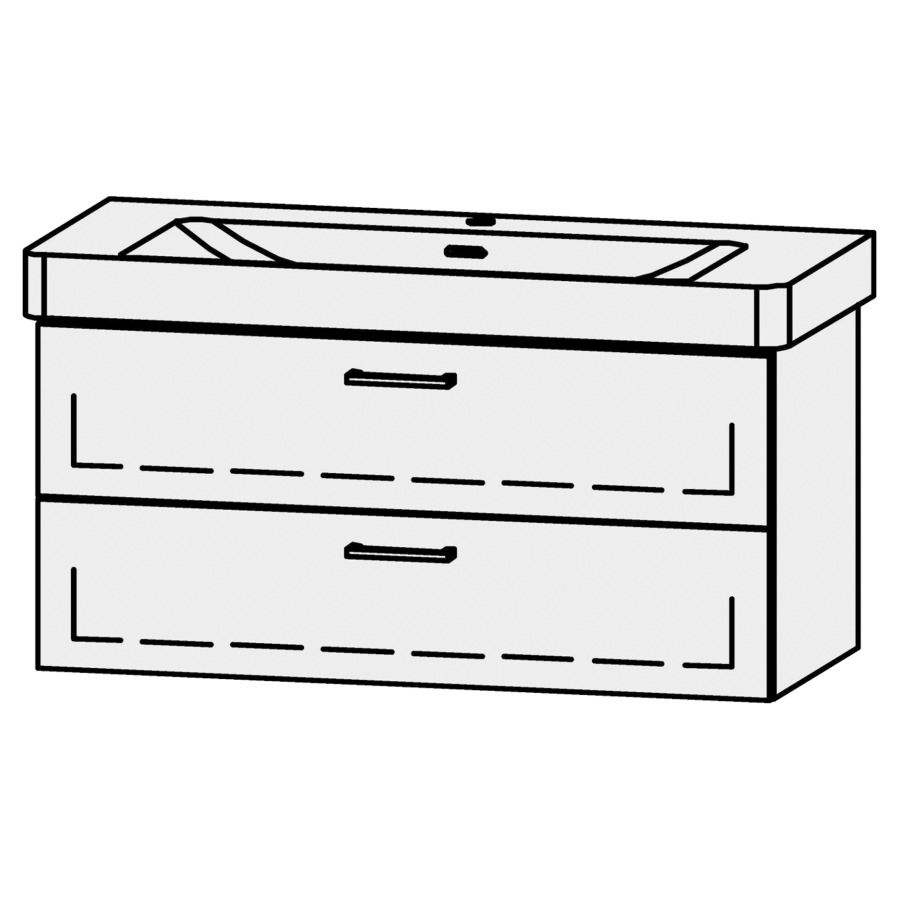Unterbau Vanity Pro X
101 x 50 x 44 cm
Schubladenelement, 2 Schubladen
mit Blumotion, für Waschtisch 105541
1 Sifonverkleidung