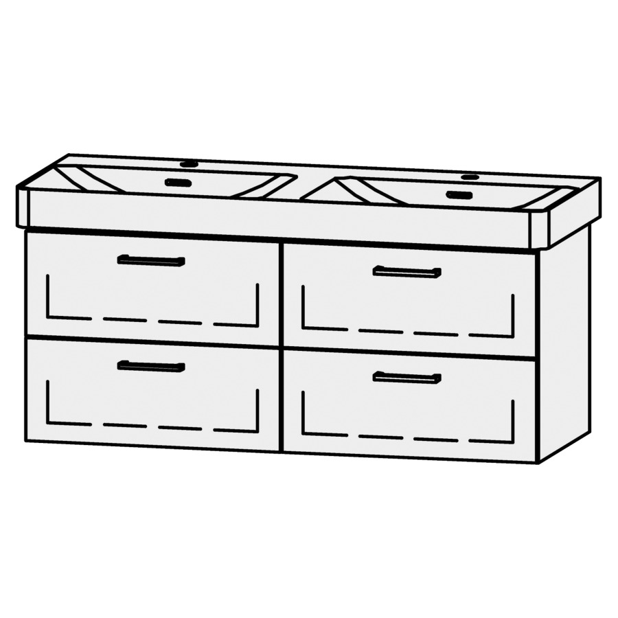 Unterbau Vanity Pro X
116 x 50 x 44 cm
2 Schubladenelemente, je 2 Schubladen
mit Blumotion, für Doppelwaschtisch 105547
2 Sifonverkleidungen