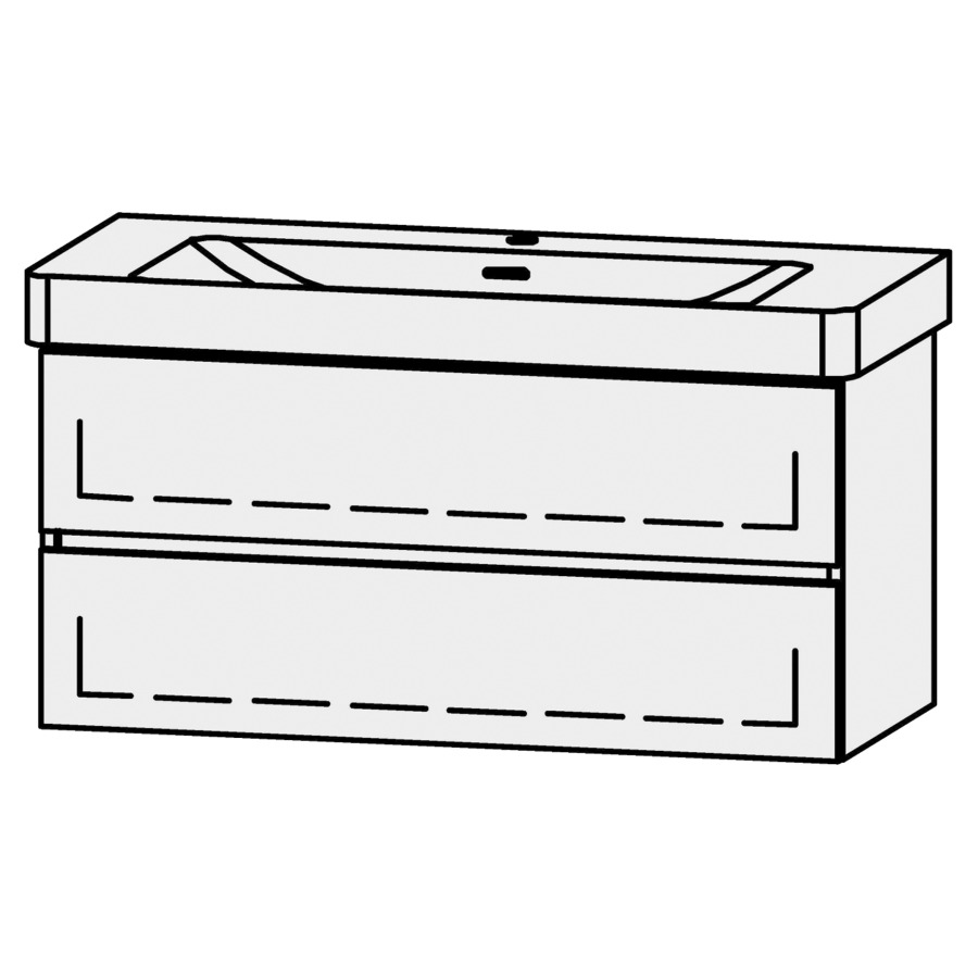 Unterbau Vanity Pro X Line
101 x 50 x 44 cm
Schubladenelement, 2 Schubladen
mit Blumotion, für Waschtisch 105541
1 Sifonverkleidung
