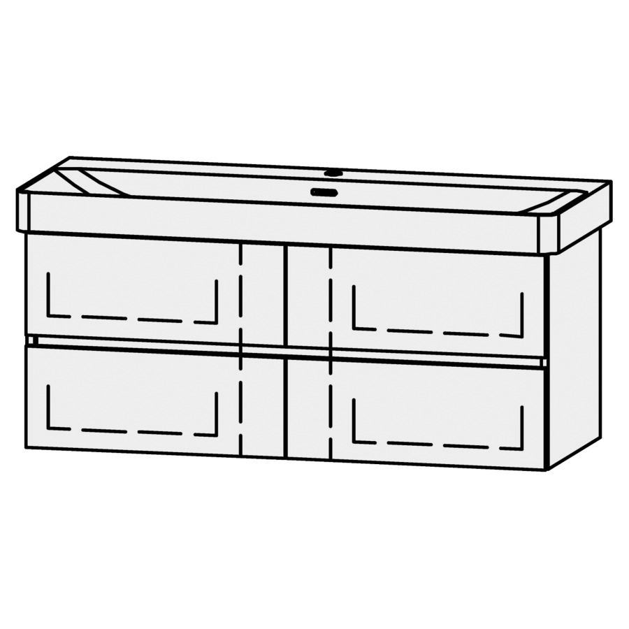 Unterbau Vanity Pro X Line
116 x 50 x 44 cm
2 Schubladenelemente, je 2 Schubladen
mit Blumotion, für Waschtisch 105545
1 Armaturenloch
Blindabdeckung für Sifon