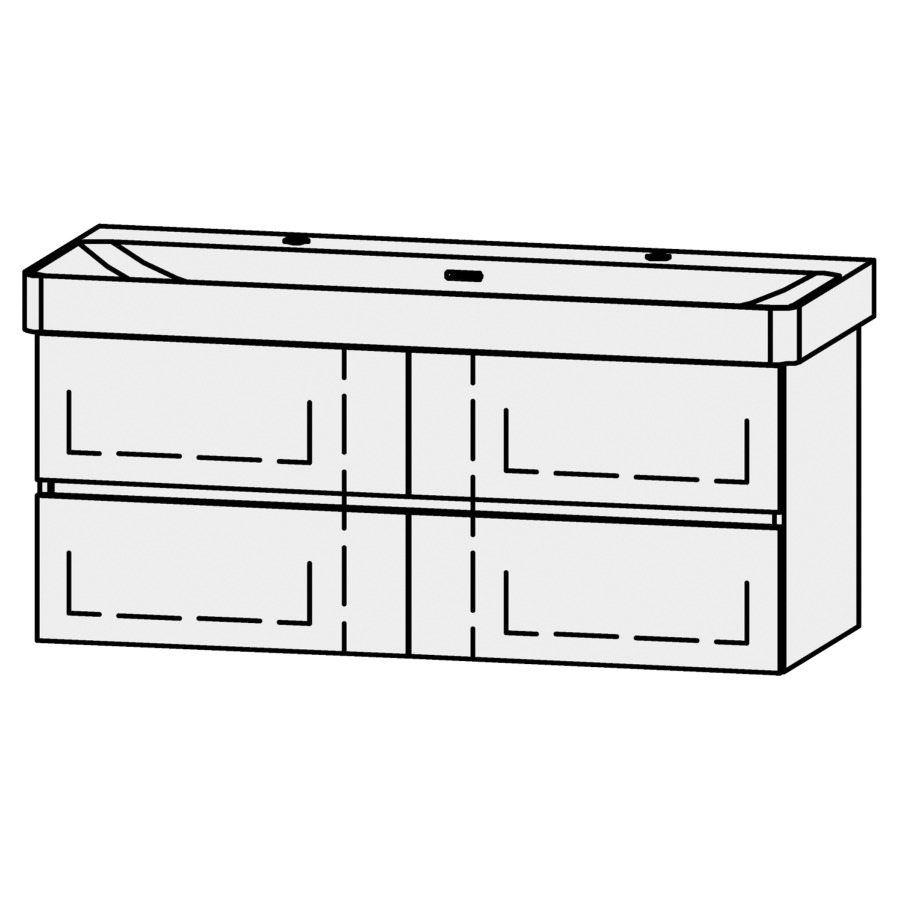 Unterbau Vanity Pro X Line
116 x 50 x 44 cm
2 Schubladenelemente, je 2 Schubladen
mit Blumotion, für Waschtisch 105545
2 Armaturenlöcher
Blindabdeckung für Sifon