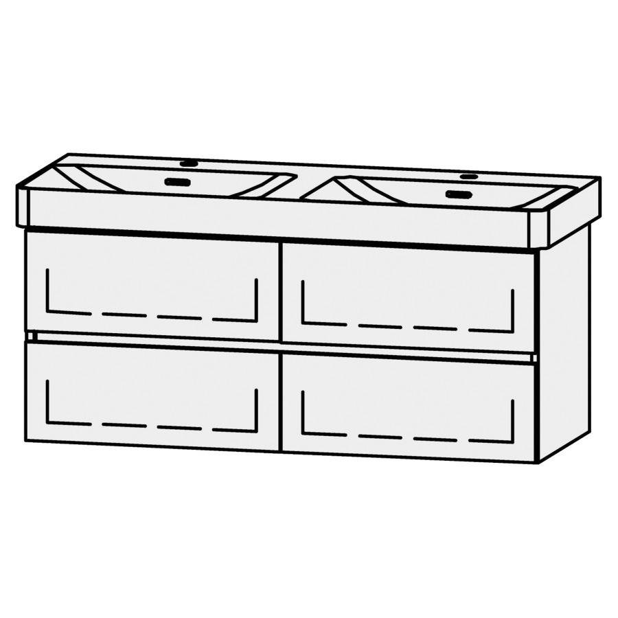Unterbau Vanity Pro X Line
116 x 50 x 44 cm
2 Schubladenelemente, je 2 Schubladen
mit Blumotion, für Doppelwaschtisch 105547
2 Sifonverkleidungen