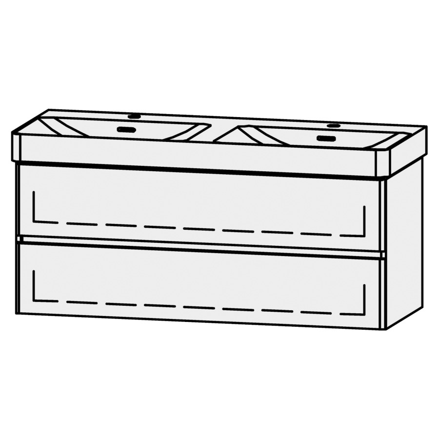 Unterbau Vanity Pro X Line
117.5 x 50 x 44.7 cm
Schubladenelement, 2 Schubladen
mit Blumotion, Fronten abgerundet
für Doppelwaschtisch 105547
2 Sifonverkleidungen