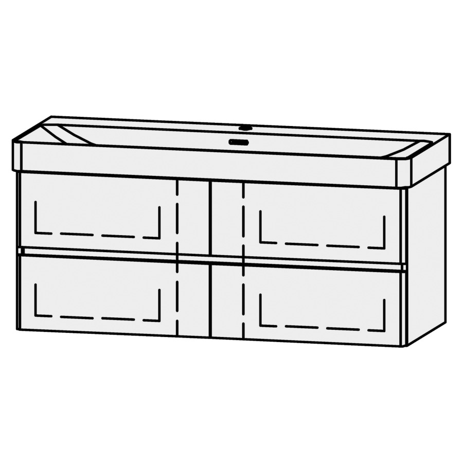 Unterbau Vanity Pro X Line
117.5 x 50 x 44.7 cm
2 Schubladenelemente, je 2 Schubladen
mit Blumotion, Fronten abgerundet
für Waschtisch 105545, 1 Armaturenloch
Blindabdeckung für Sifon