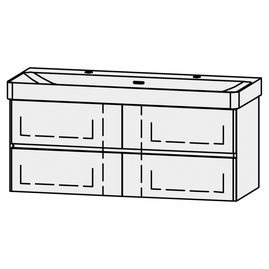 Unterbau Vanity Pro X Line
117.5 x 50 x 44.7 cm
2 Schubladenelemente, je 2 Schubladen
mit Blumotion, Fronten abgerundet
für Waschtisch 105545, 2 Armaturenlöcher
Blindabdeckung für Sifon