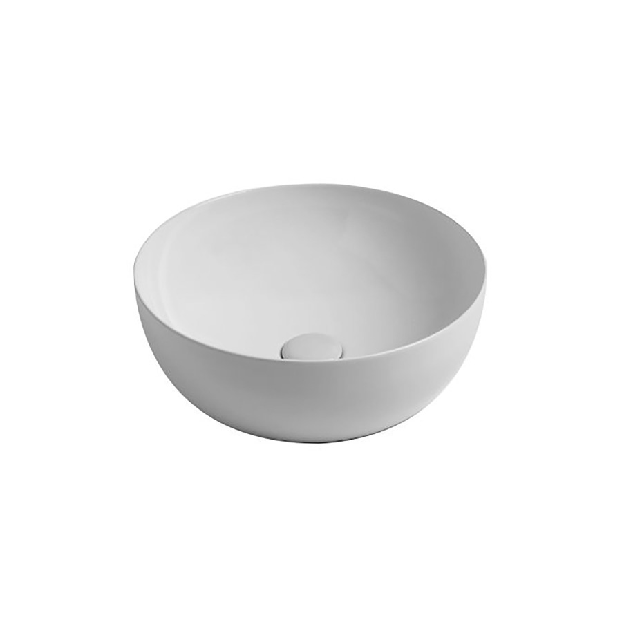 Lavabo à poser Loosli R40
d 40 cm, h 14  cm
Céramique, ronde
pose libre, sans trop-plein
sans soupape d’écoulement 
sans tablette de robinetterie