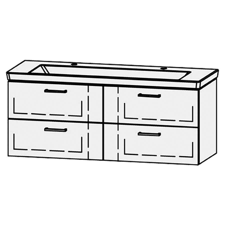Élément inférieur
Vanity Subway 3.0 / 130
127 x 50 x 45,8 cm
2 éléments avec 2 tiroirs
extrait complet avec Blumotion
niche pour le siphon
2 trous pour robinetterie