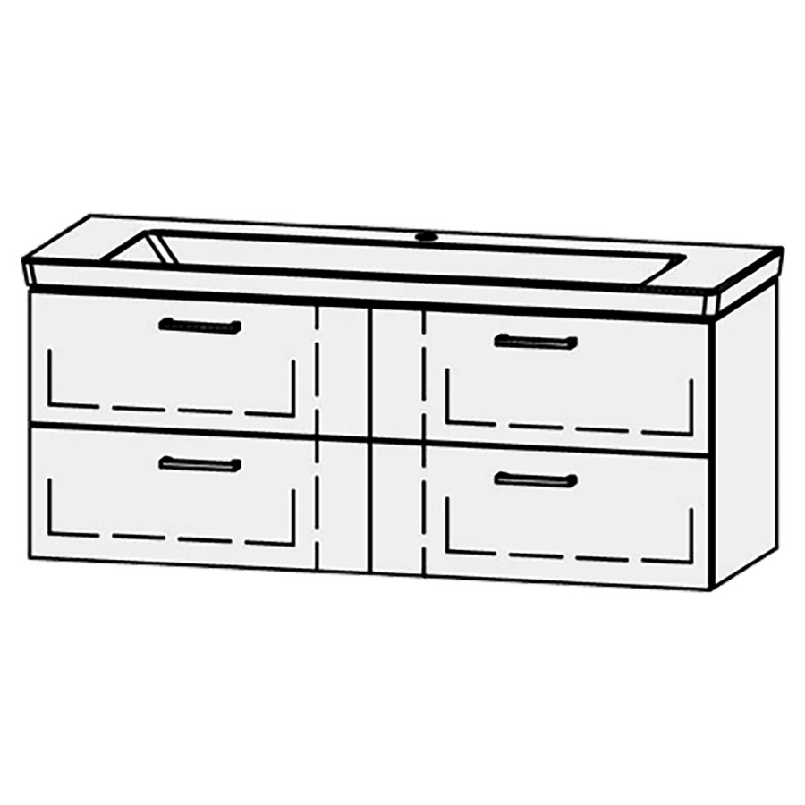Élément inférieur  Vanity Subway 3.0
127 x 50 x 45.8 cm
2&nbsp;éléments de tiroir, 2&nbsp;tiroirs chacune
avec Blumotion
niche pour le siphon
pour lavabo
1 trou pour robinetterie