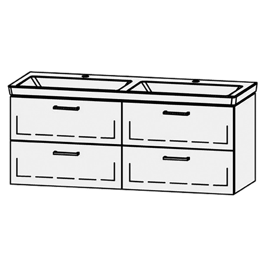 Élément inférieur  Vanity Subway 3.0
127 x 50 x 45.8 cm
2&nbsp;éléments de tiroir, 2&nbsp;tiroirs chacune
avec Blumotion
2 caches-siphon
pour lavabo double