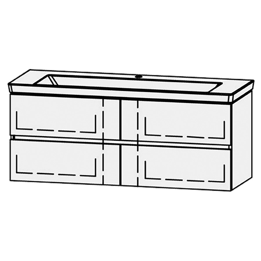 Élément inférieur  Vanity Subway 3.0 Line
127 x 50 x 45.8 cm
2&nbsp;éléments de tiroir, 2&nbsp;tiroirs chacune
avec Blumotion
niche pour le siphon
pour lavabo
1 trou pour robinetterie