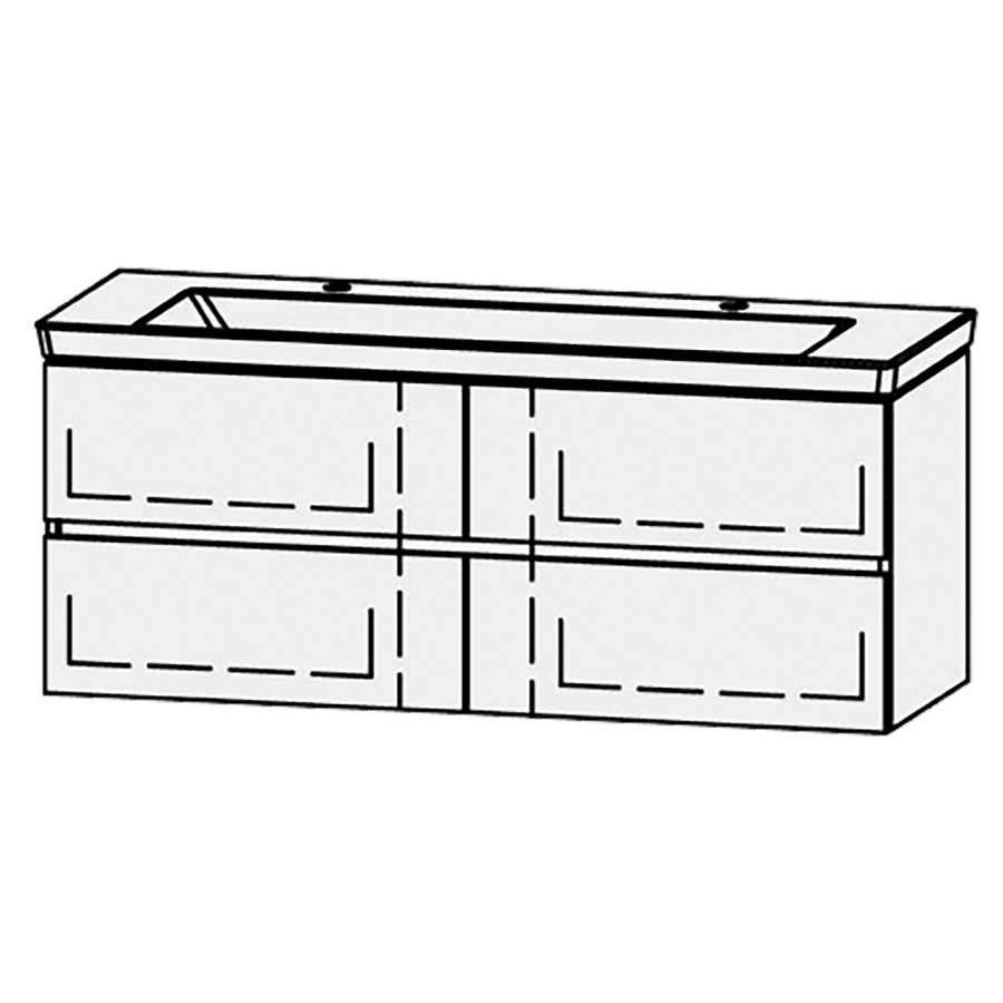 Élément inférieur  Vanity Subway 3.0 Line
127 x 50 x 45.8 cm
2&nbsp;éléments de tiroir, 2&nbsp;tiroirs chacune
avec Blumotion
niche pour le siphon
pour lavabo
2 trous pour robinetterie