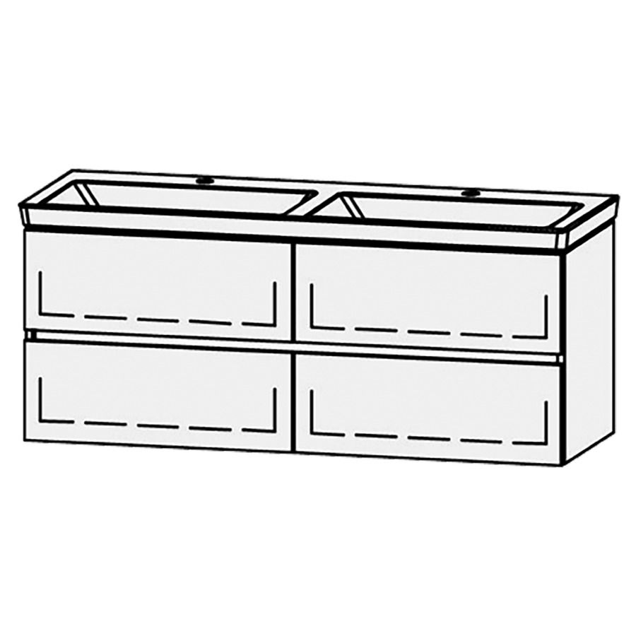 Élément inférieur  Vanity Subway 3.0 Line
127 x 50 x 45.8 cm
2&nbsp;éléments de tiroir, 2&nbsp;tiroirs chacune
avec Blumotion
2 caches-siphon
pour lavabo double