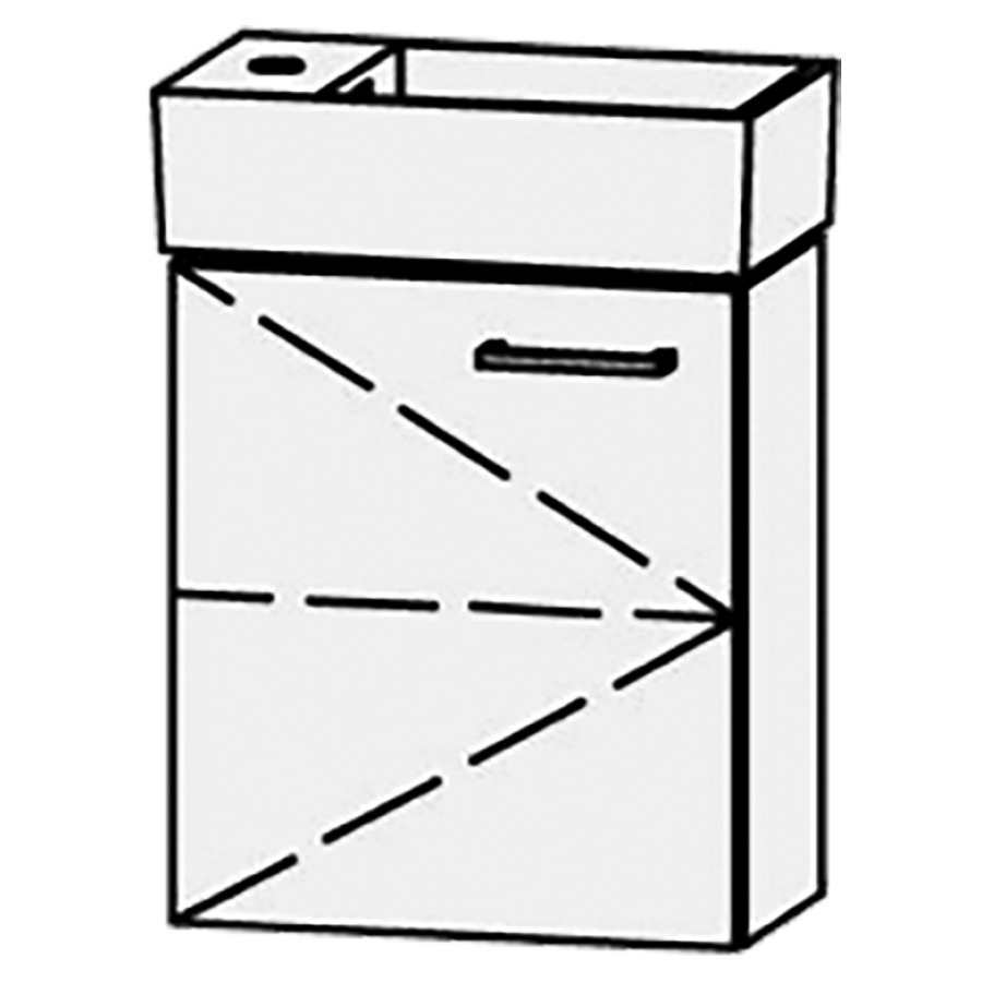 Élément inférieur
Vanity Extra 45
43 x 50 x 24 cm
élément avec 1 porte
charnières à gauche
porte avec Blumotion
1 rayon réglable
lavabo à droite