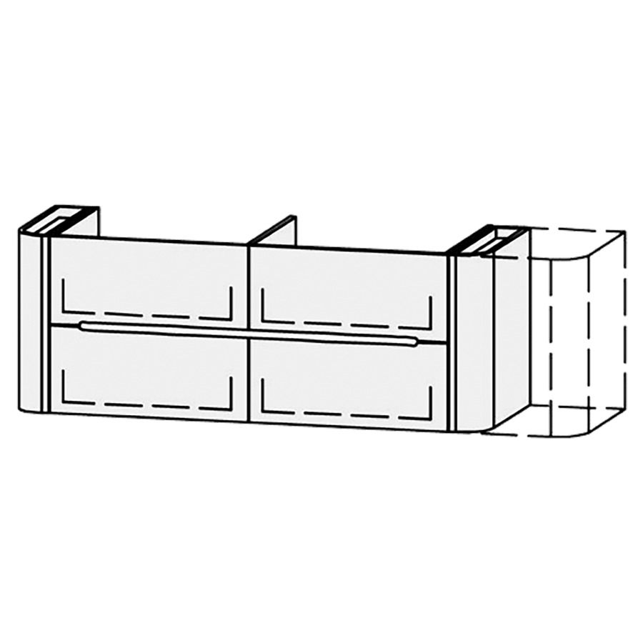Élément inférieur
Vanity Namiura
150-180 x 55,8 x 52,5 cm
2 éléments avec 2 tiroirs
1 cache-siphon
extrait complet avec Blumotion
tiroirs latérals avec
push-open
2 rayons fixe chacun
tiroirs Legrabox noir
zone de préhension fraisée