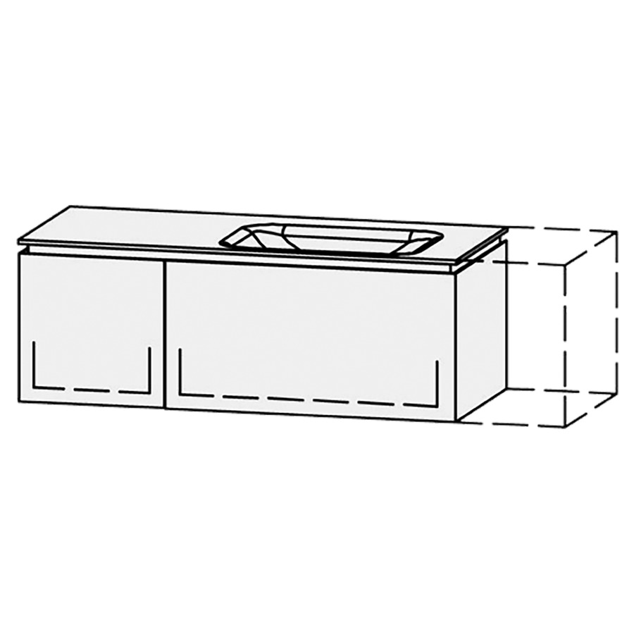 Möbelkombination Vanity Aquino 2
120-150 x 43.7 x 53 cm
mit Waschtisch, Corian Glacier White 1.2 cm
Becken rechts 55 cm, ohne Überlauf
2 Schubladenelemente, je 1 Schublade 40-70/80 cm
mit Blumotion, Legrabox schwarz
ohne Sifonverkleidung
inkl. Konsolen