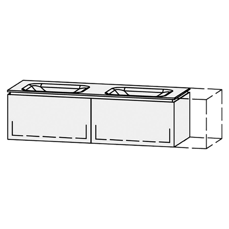 Möbelkombination Vanity Aquino 2
151-180 x 43.7 x 53 cm
mit Waschtisch, Corian Glacier White 1.2 cm
2 Becken 55 cm, ohne Überlauf
2 Schubladenelemente, je 1 Schublade
mit Blumotion, Legrabox schwarz
ohne Sifonverkleidung
inkl. Konsolen