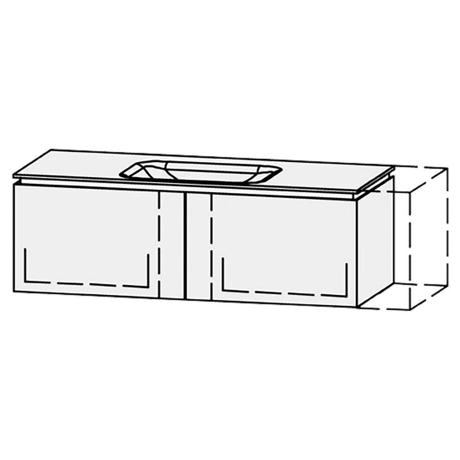 Möbelkombination Vanity Aquino 2
130-150 x 43.7 x 53 cm
mit Waschtisch, Corian Glacier White 1.2 cm
1 Becken 55 cm, ohne Überlauf
2 Schubladenelemente, je 1 Schublade
mit Blumotion, Legrabox schwarz
Blindabdeckung für Sifon
inkl. Konsolen