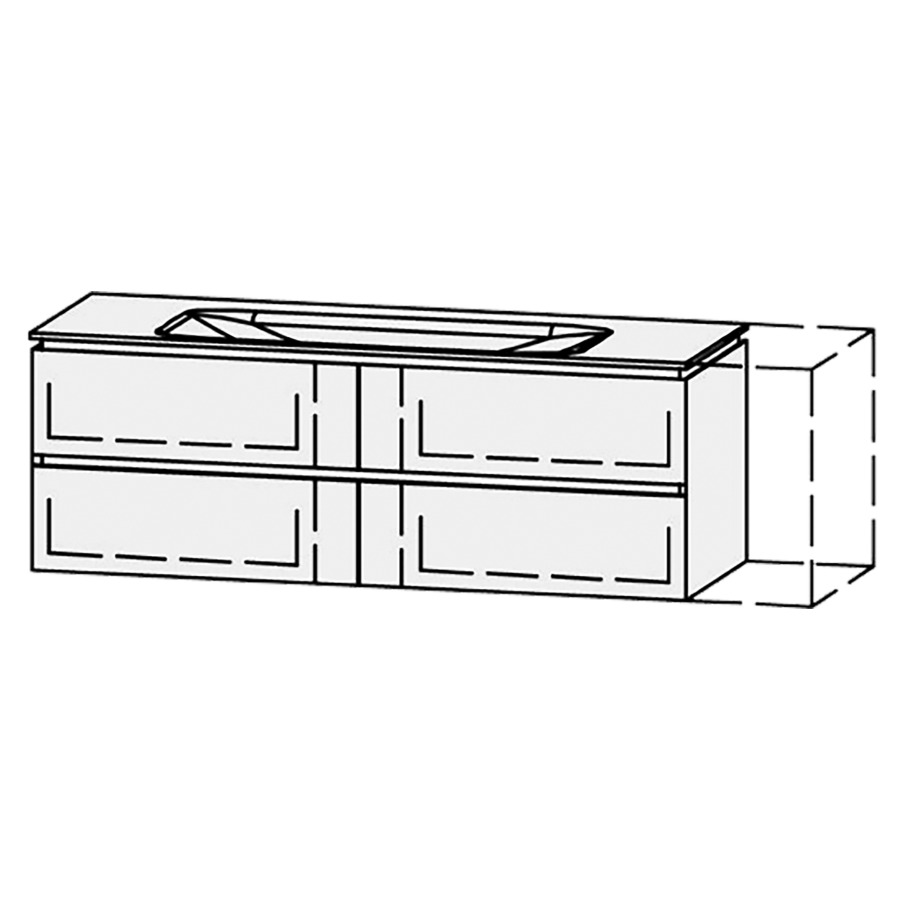 Möbelkombination Vanity Aquino 2 Line
151-180 x 53.7 x 53 cm
mit Waschtisch, Corian Glacier White 1.2 cm
1 Becken 110 cm, ohne Überlauf
2 Schubladenelemente, je 2 Schubladen
mit Blumotion, Legrabox schwarz
Blindabdeckung für Sifon
inkl. Konsolen