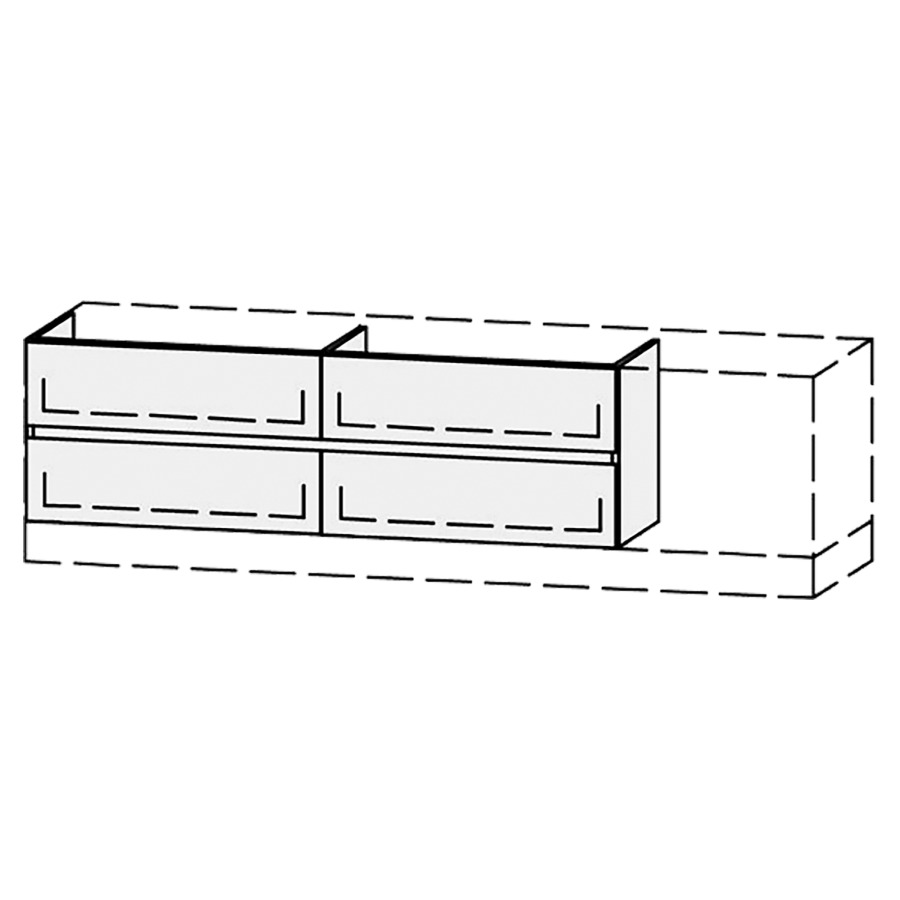 Élément inférieur  Vanity Bocco Mea 2 Line
151-200 x 45-55 x 40-55 cm
2&nbsp;éléments de tiroir, 2&nbsp;tiroirs chacune
avec Blumotion
pour 1&nbsp;lavabo
1 cache-siphon