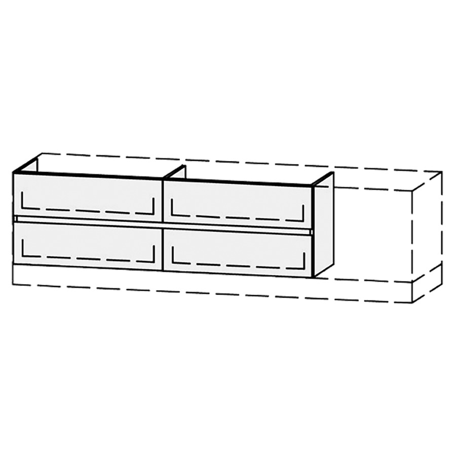 Élément inférieur  Vanity Bocco Mea 2 Line
151-200 x 45-55 x 40-55 cm
2&nbsp;éléments de tiroir, 2&nbsp;tiroirs chacune
avec Blumotion
pour 2&nbsp;lavabos
2 caches-siphon