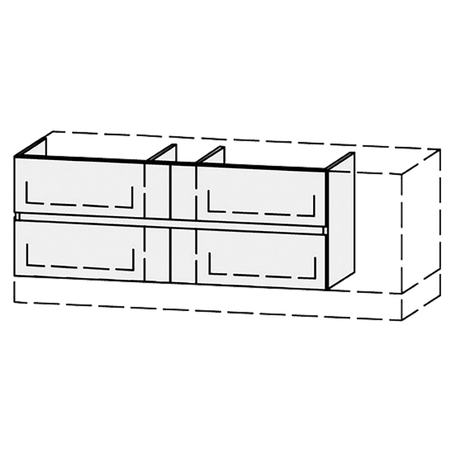 Élément inférieur  Vanity Bocco Mea 2 Line
120-150 x 45-55 x 40-55 cm
2&nbsp;éléments de tiroir, 2&nbsp;tiroirs chacune
avec Blumotion
pour 1&nbsp;lavabo
niche pour le siphon