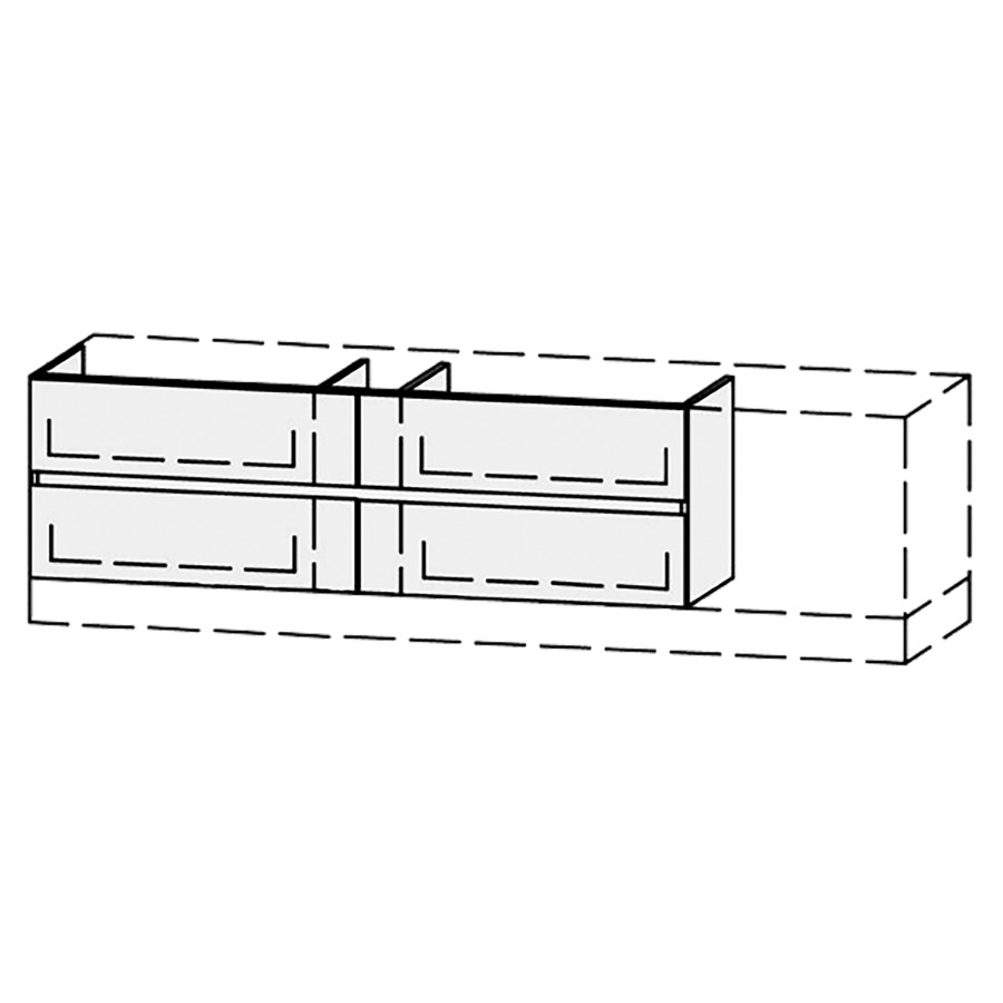 Élément inférieur  Vanity Bocco Mea 2 Line
151-200 x 45-55 x 40-55 cm
2&nbsp;éléments de tiroir, 2&nbsp;tiroirs chacune
avec Blumotion
pour 1&nbsp;lavabo
niche pour le siphon