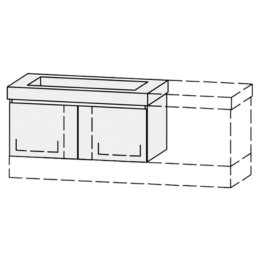 Élément inférieur  Vanity Keramik Mea 2 Style 
126-156 x 50 cm
2&nbsp;éléments de tiroir, 1&nbsp;tiroir chacune
avec Blumotion, pour lavabo au milieu
niche pour le siphon