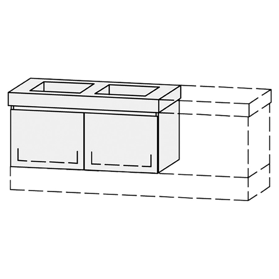 Élément inférieur  Vanity Keramik Mea 2 Style 
126-156 x 50 cm
2&nbsp;éléments de tiroir, 1&nbsp;tiroir chacune
avec Blumotion, pour 2&nbsp;lavabos
sans cache-siphon