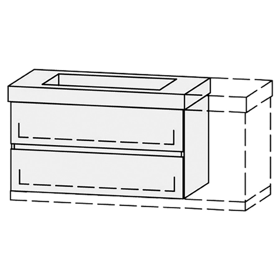 Élément inférieur  Vanity Keramik Mea 2 Line 
96-131 x 55 cm
élément de tiroir, 2&nbsp;tiroirs
avec Blumotion, pour 1&nbsp;lavabo
1 cache-siphon