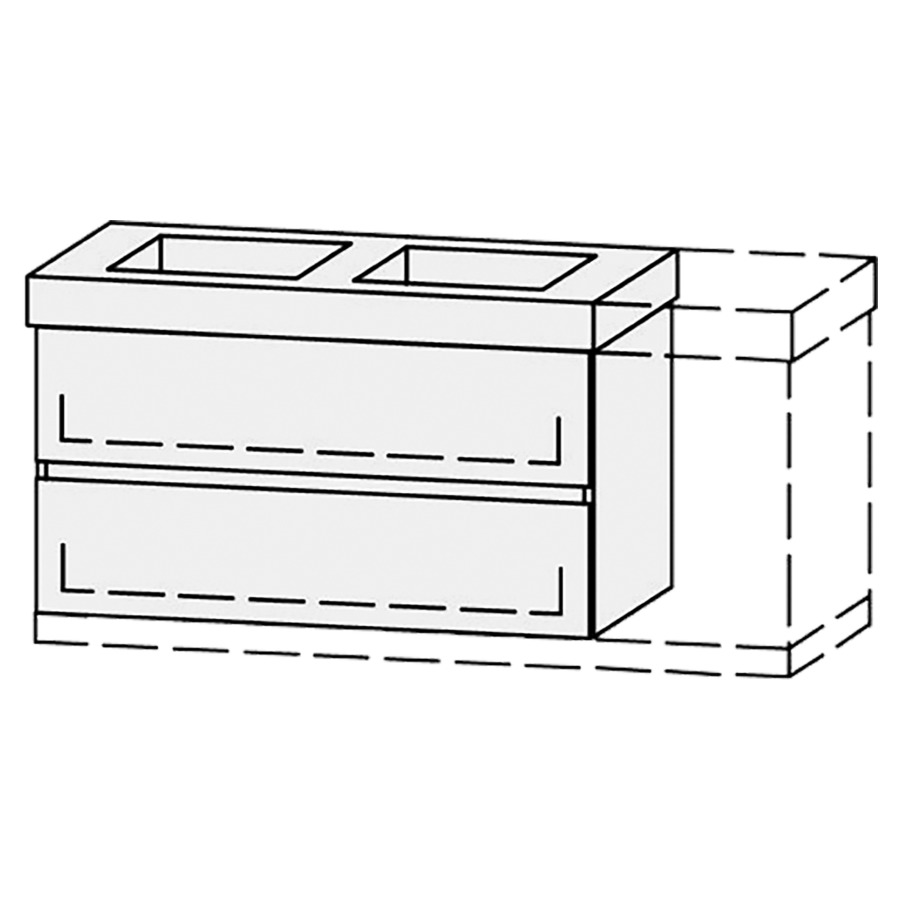 Élément inférieur  Vanity Keramik Mea 2 Line 
96-131 x 55 cm
élément de tiroir, 2&nbsp;tiroirs
avec Blumotion, pour 2&nbsp;lavabos
2 caches-siphon