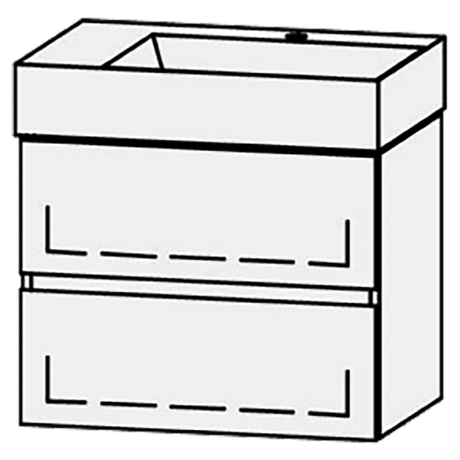 Combinaison de meuble Vanity Seto Mea 2 Line
64 x 50 x 44.5 cm
avec lavabo Céramique Seto 65 cm
lavabo à droite, 1 trou pour robinetterie
 sans trop-plein
élément de tiroir, 2&nbsp;tiroirs
avec Blumotion
sans cache-siphon