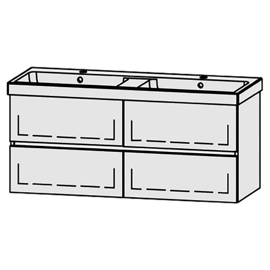 Élément inférieur  Procasa Uno Line
118 x 52 x 44.8 cm
2&nbsp;éléments de tiroir, 2&nbsp;tiroirs chacune
extrait complet avec Blumotion
2 caches-siphon
pour lavabo 291194