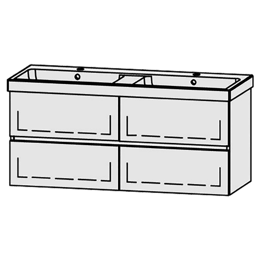 Élément inférieur  Procasa Uno Line
118 x 52 x 44.8 cm
2&nbsp;éléments de tiroir, 2&nbsp;tiroirs chacune
avec Blumotion
2 caches-siphon
pour lavabo 291194