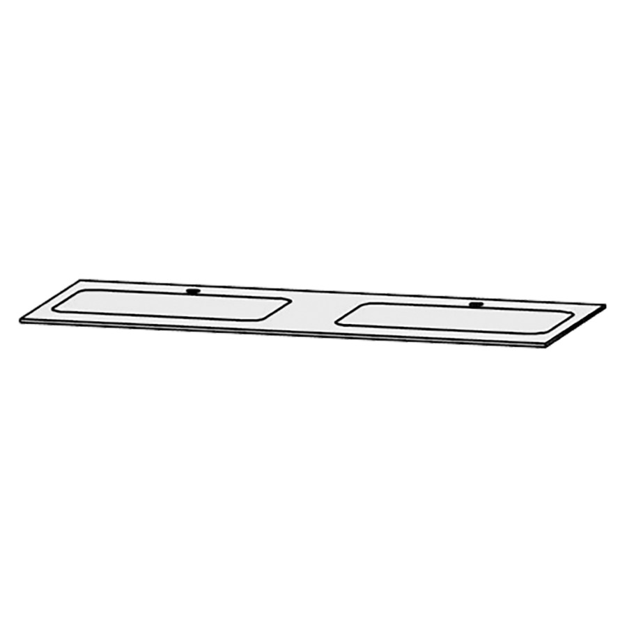 Waschtischabdeckung Vanity Bocco 
130 x 1 x 55.5 cm
für 2 Einbauwaschtische
Einbau von unten
ohne Konsolen