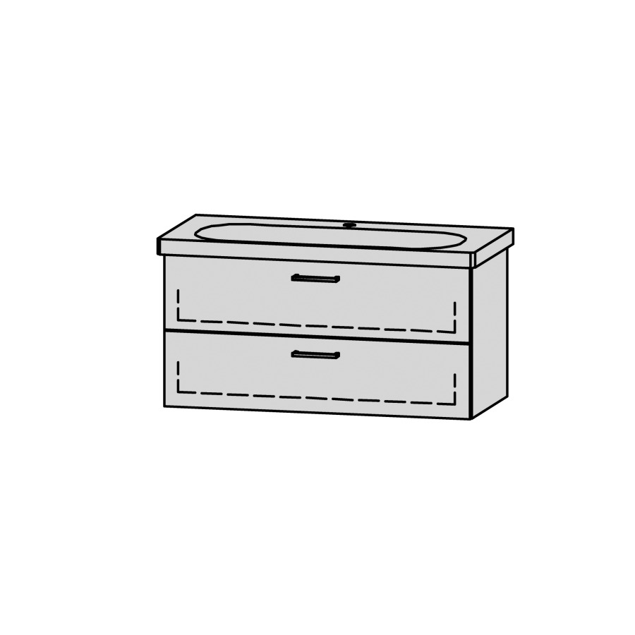 Élément inférieur  Vanity Lua
96.5 x 50 x 44.2 cm
élément de tiroir, 2&nbsp;tiroirs
avec Blumotion
1 cache-siphon
pour lavabo