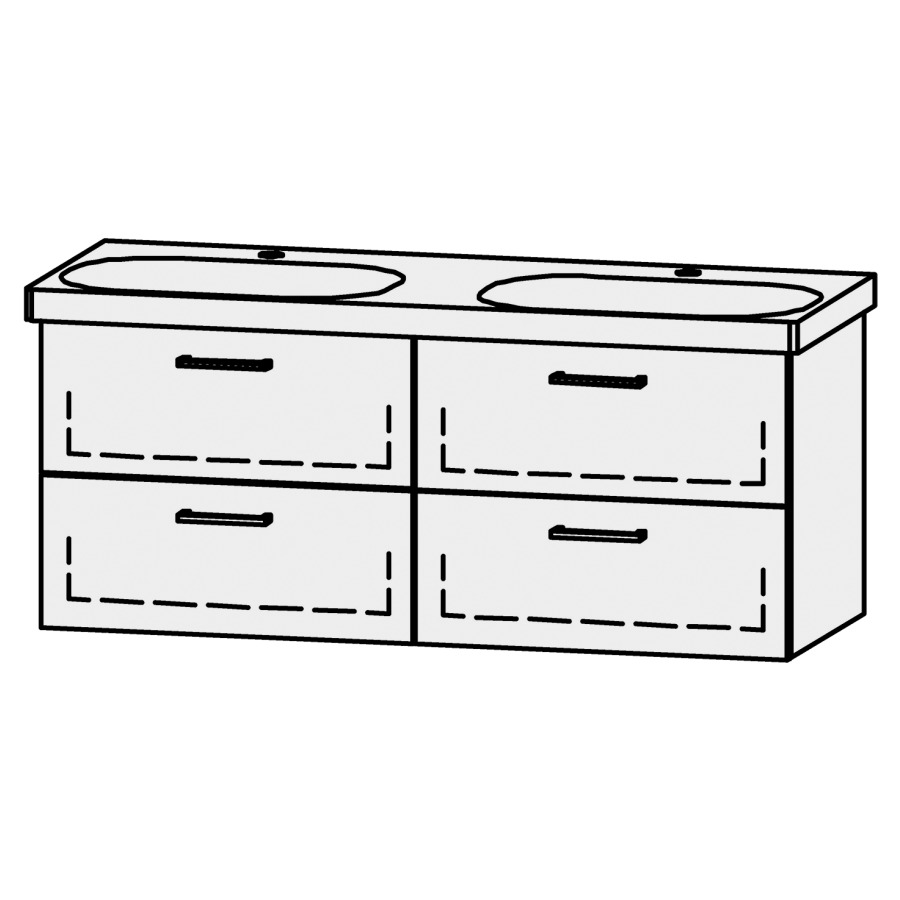 Élément inférieur  Vanity Lua
116.5 x 50 x 44.2 cm
2&nbsp;éléments de tiroir, 2&nbsp;tiroirs chacune
avec Blumotion
2 caches-siphon
pour lavabo double