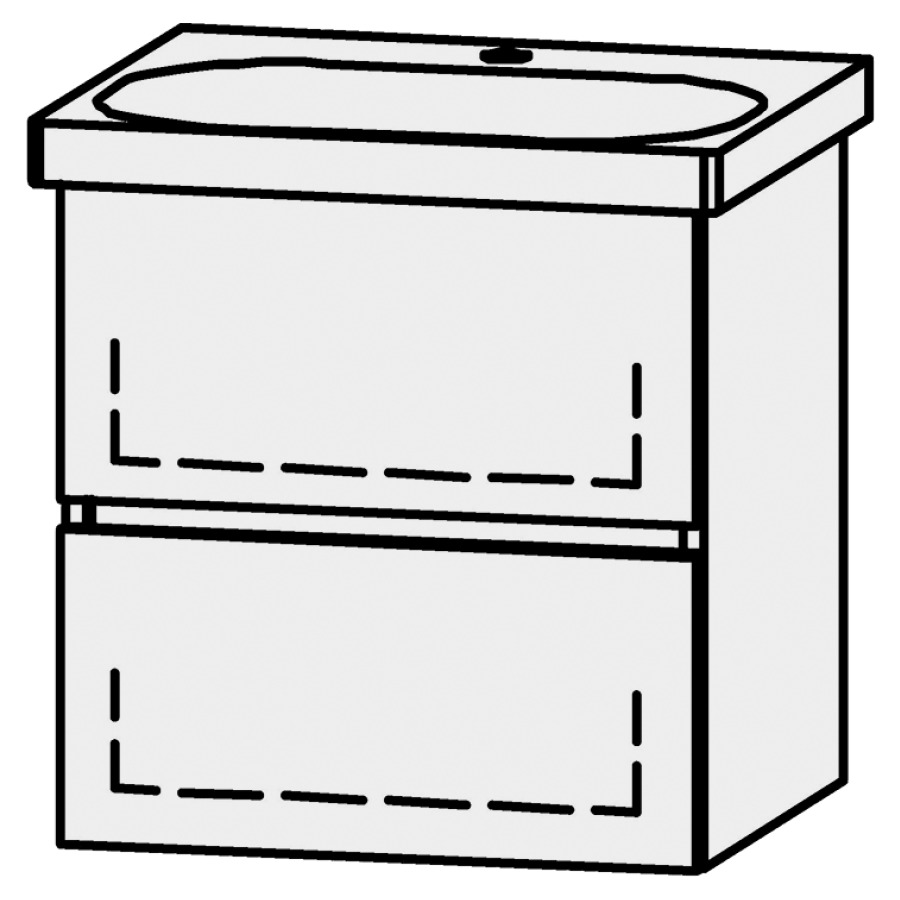 Élément inférieur  Vanity Lua Line
51.5 x 55 x 45 cm
élément de tiroir, 2&nbsp;tiroirs
avec Blumotion
1 cache-siphon
pour lavabo
