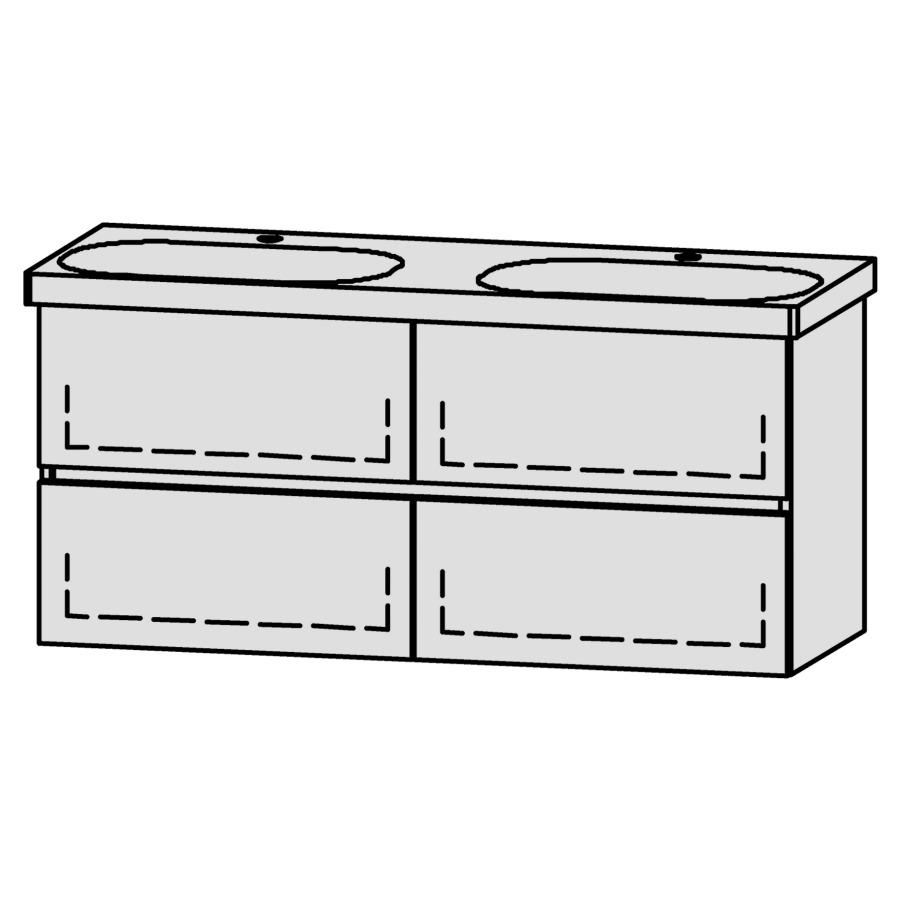 Élément inférieur  Vanity Lua Line
116.5 x 55 x 44.2 cm
2&nbsp;éléments de tiroir, 2&nbsp;tiroirs chacune
avec Blumotion
2 caches-siphon
pour lavabo double