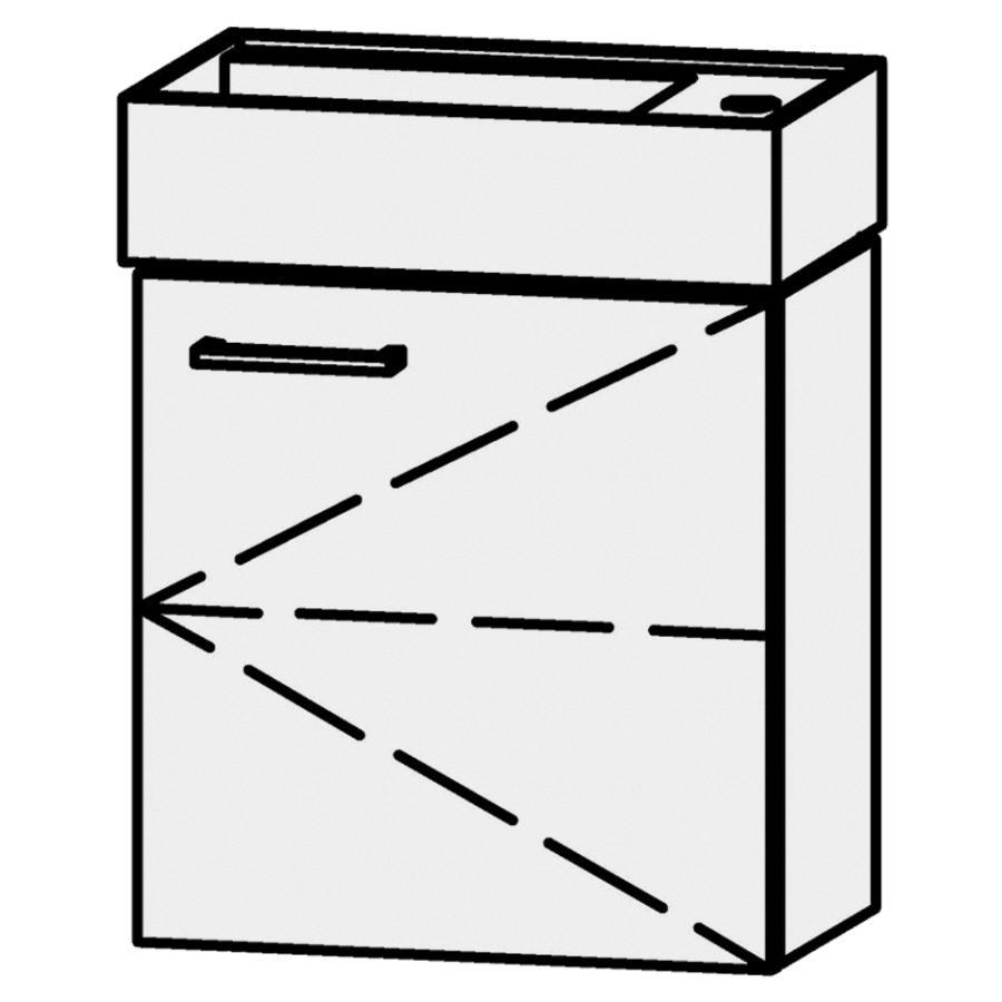 Élément inférieur
Vanity Kartell 46
45 x 50 x 26,7 cm
élément avec 1 porte
charnières à droite
porte avec Blumotion
1 rayon réglable
lavabo à gauche