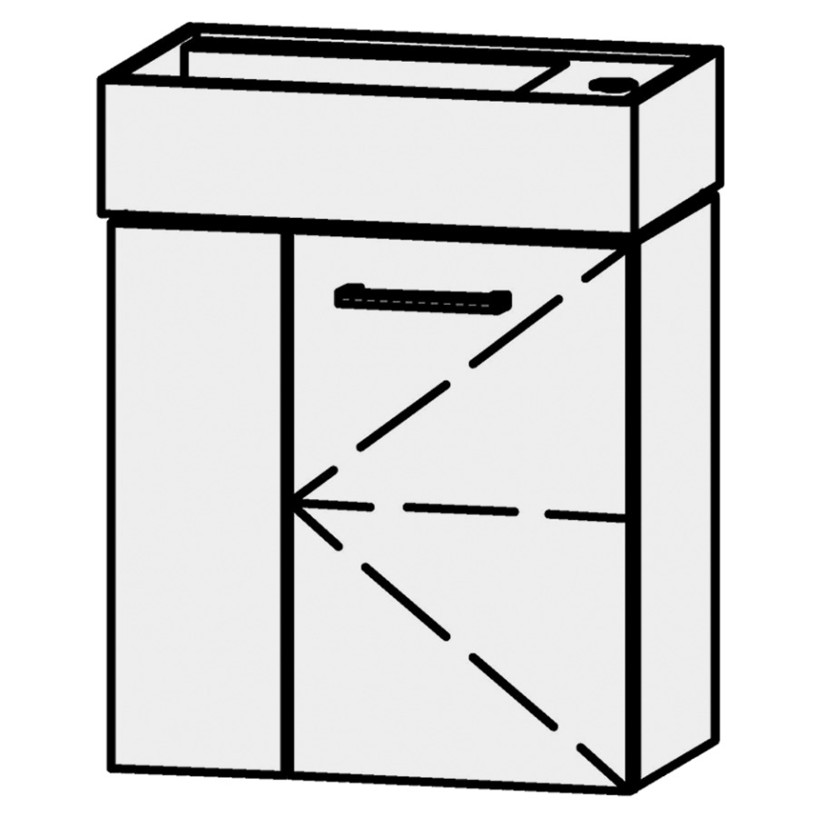 Élément inférieur
Vanity Kartell 46
45 x 50 x 26,7 cm
élément avec 1 porte
charnières à droite
porte avec Blumotion
1 rayon réglable
niche ouverte sur le
côté gauche
1 rayon réglable
lavabo à gauche