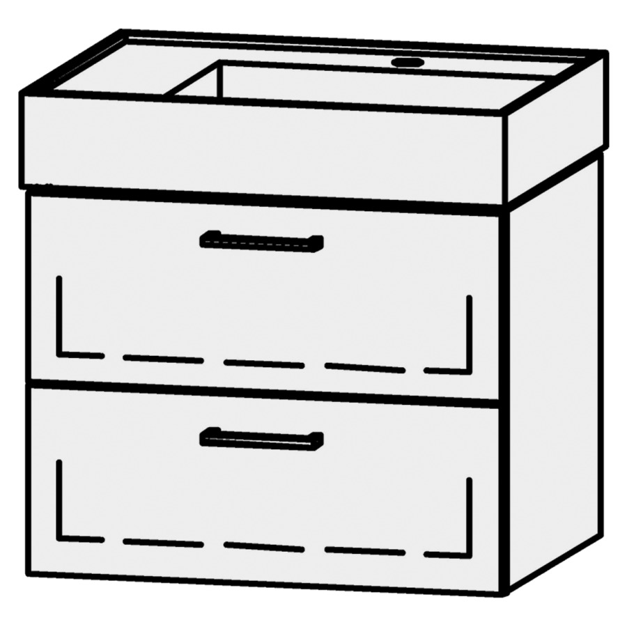 Élément inférieur
Vanity Kartell 60
59 x 50 x 45 cm
élément avec 2 tiroirs
extrait complet avec Blumotion
sans cache-siphon
lavabo à droite