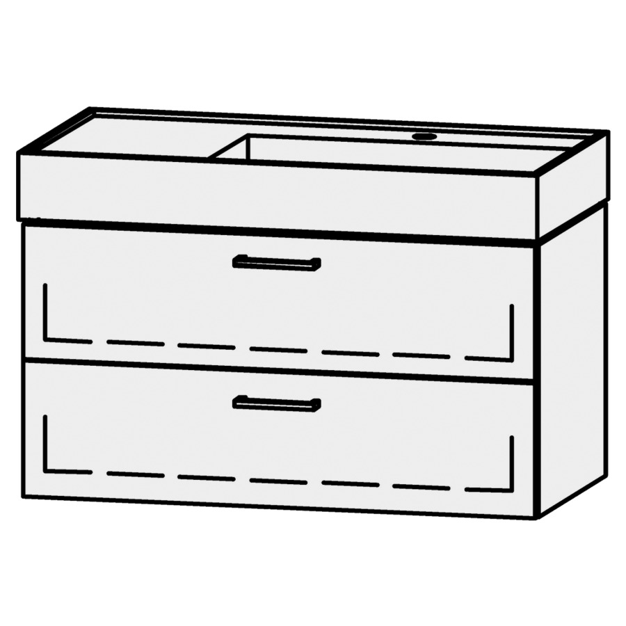 Élément inférieur
Vanity Kartell 90
89 x 50 x 45 cm
élément avec 2 tiroirs
extrait complet avec Blumotion
sans cache-siphon
lavabo à droite