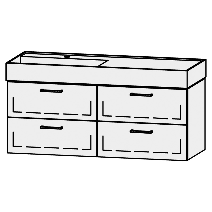 Élément inférieur
Vanity Kartell 120
119 x 50 x 45 cm
2 éléments avec 2 tiroirs
extrait complet avec Blumotion
sans cache-siphon
lavabo à gauche