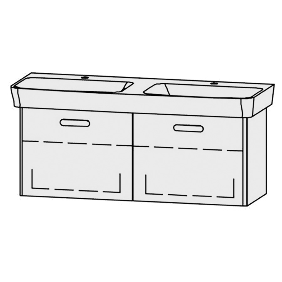 Élément inférieur  Vanity Moderna R Easy
116 x 45 x 38.3 cm
2&nbsp;éléments de tiroir, 1&nbsp;tiroir chacune
1&nbsp;tablette chacune
avec Blumotion
sans cache-siphon
pour lavabo double